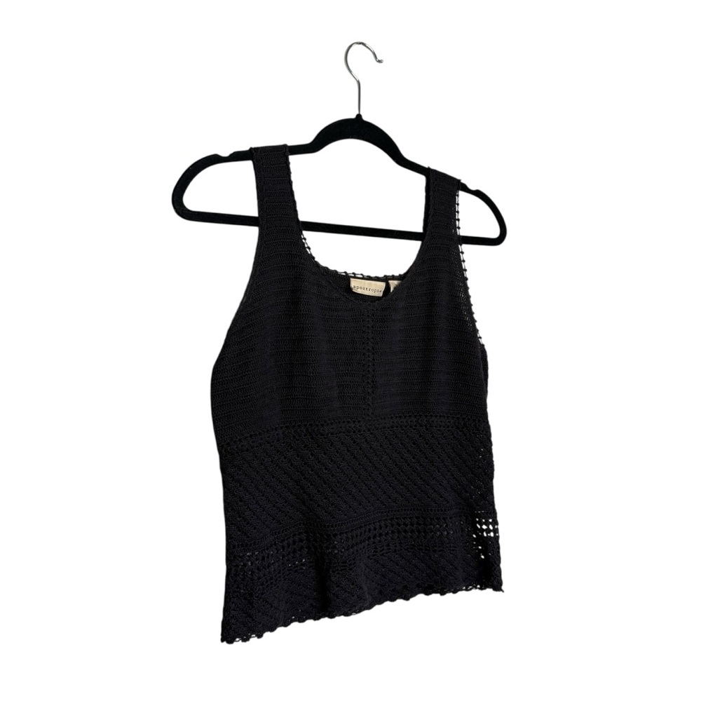 Vintage Y2K Apostrophe Black Crocheted Knit Tank Top Festival Summer Dark Boho